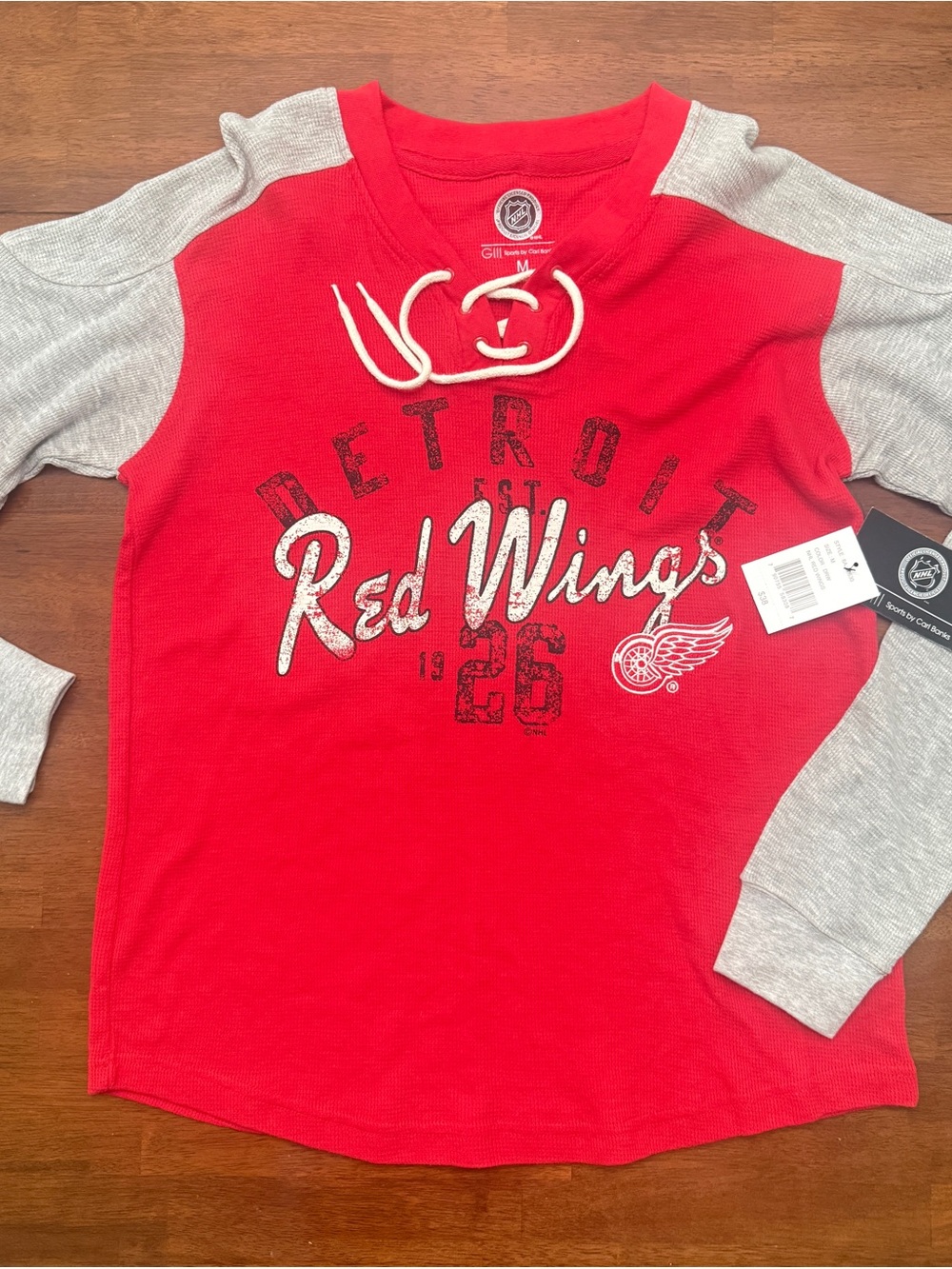 NHL Detroit Red Wings Red & Gray Long Sleeve Raglan Thermal Retro Embroidered M